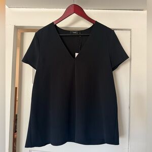 Theory SS A-Line Top – Black Crepe Blouse (Size L) NWT